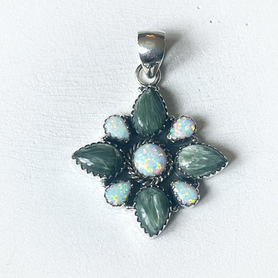 Sterling Silver Seraphinite/White Opal Mini Cluster Pendant