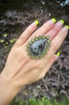 Sterling Silver Eudialyte Peridot Cluster Ring