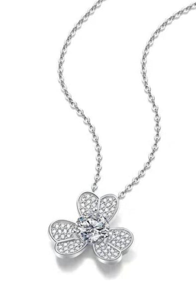 Sterling Silver Moisannite Clover Necklace