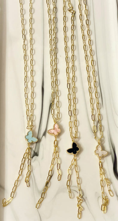 Butterfly Lariat Chain Link Magnetic Closure Necklaces