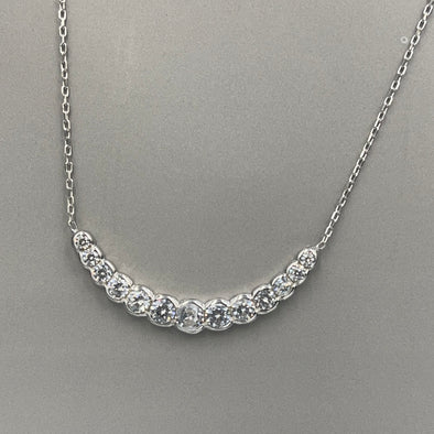 Sterling Silver Italian CZ Curve Bar Necklace