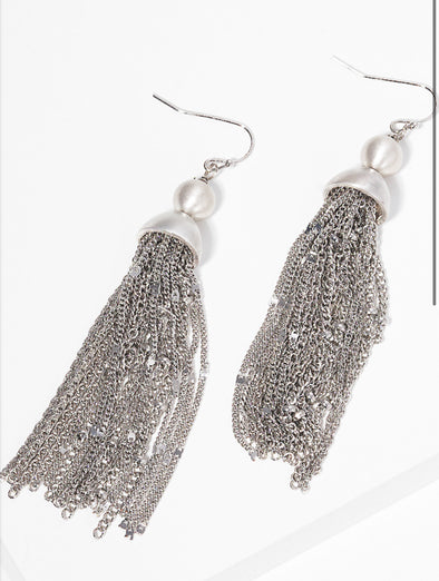 Metal Fish Hook Dangle Drop Earrings with Multi Chain Drop