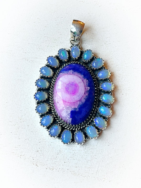 Sterling Silver Pink/Purple Solar Quartz Opal Cluster Pendant