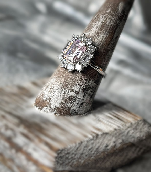 Sterling Silver Pink CZ Antique Ring