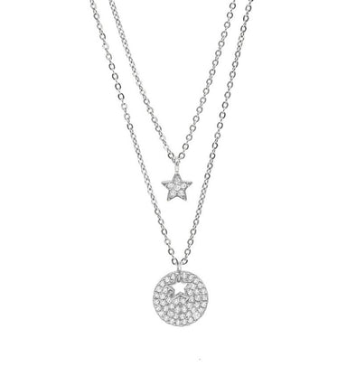 Sterling Silver Double Chain Star Pave Necklace