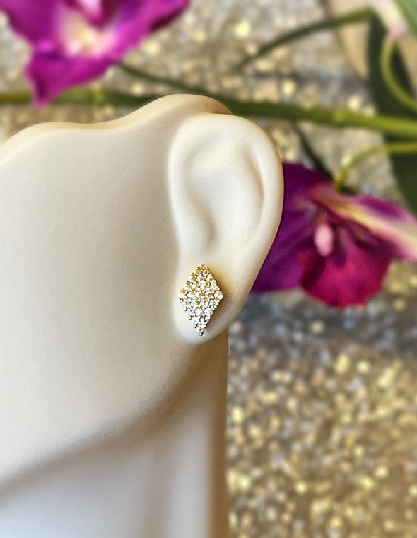 Sterling Silver 14k Gold Dip Pave Diamond Stud Earrings