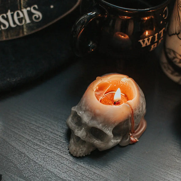 Candle Skull bleeding red witch Gothic bones Halloween decor
