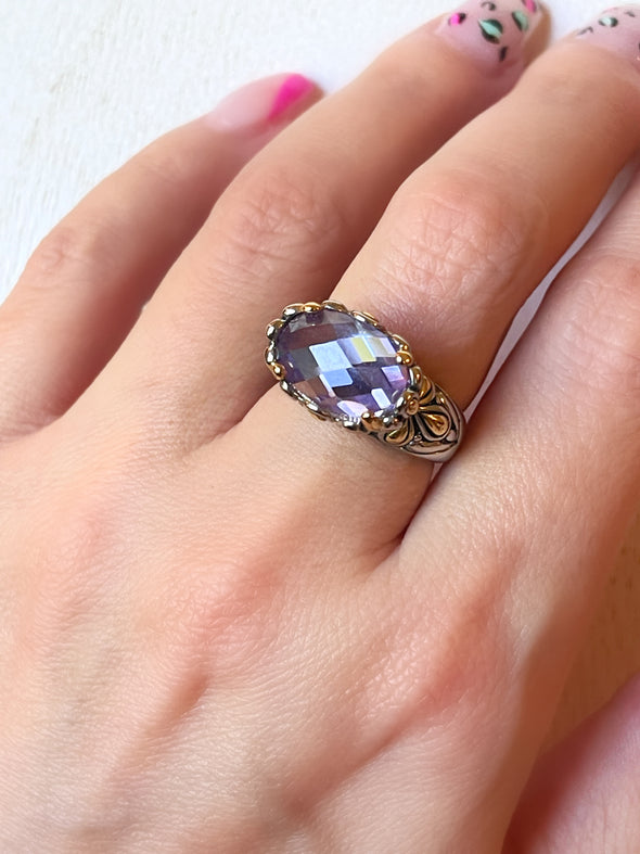 Two Tone Purple Crystal Design Ring