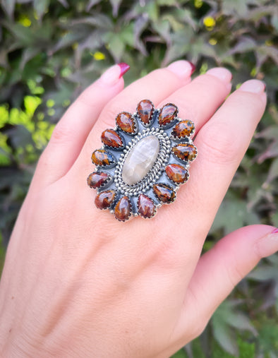 Sterling Silver Flint Stone Cluster Ring