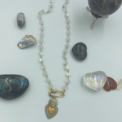 Handpainted Artisan Heart Moonstone Necklace