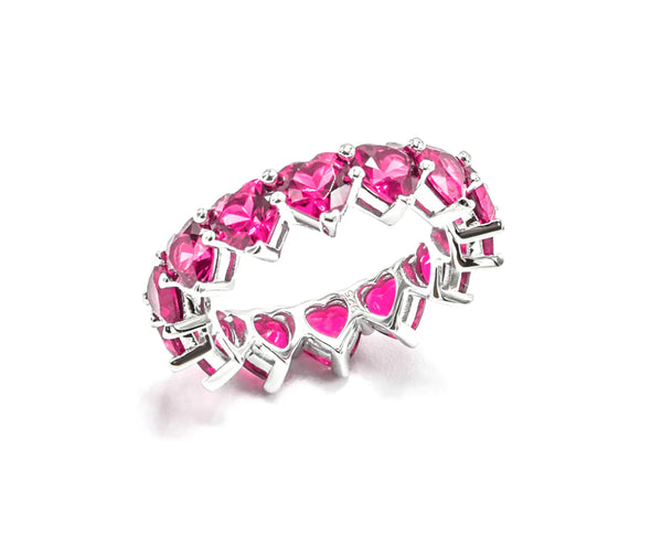 Sterling Silver Pink Heart Eternity Band