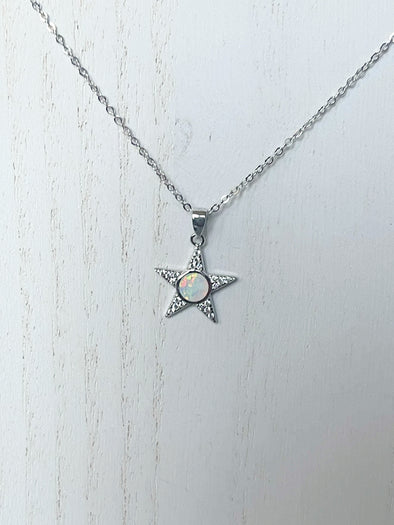 Sterling Silver Rhodium Opalite Star Necklace
