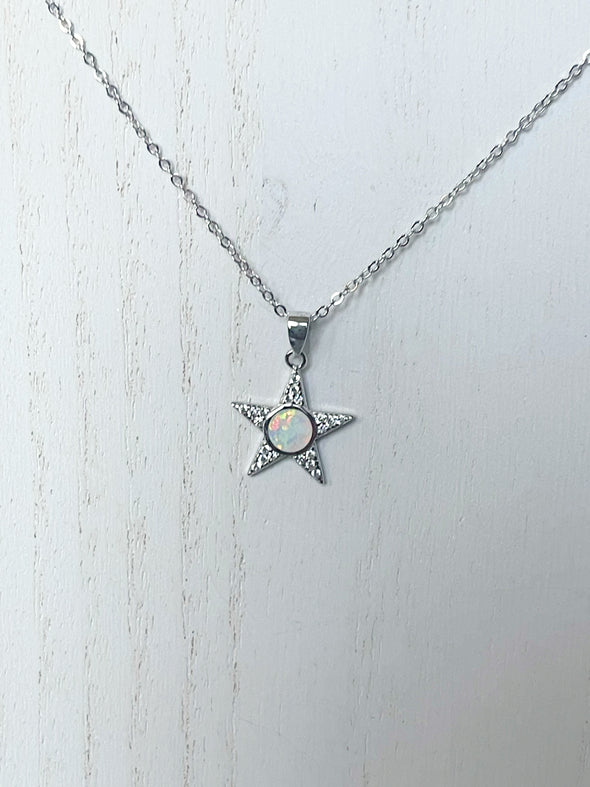 Sterling Silver Rhodium Opalite Star Necklace