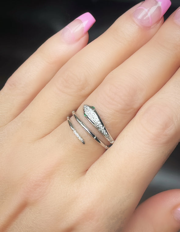STERLING SILVER RHODIUM WRAP SNAKEE RING