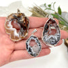 Agate Druzy Slice Pendant and Earring Set with Silver Electroplated Edge