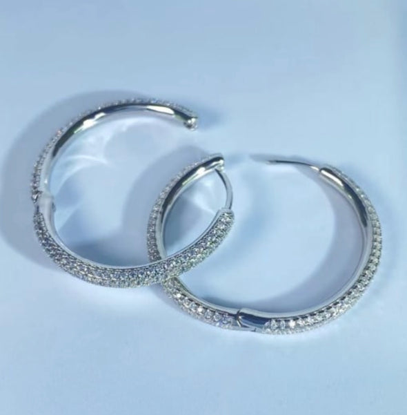 Silver Pave Hoops