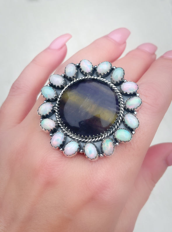 Sterling Silver Fluorite/Ethiopian Opal Cluster Rings