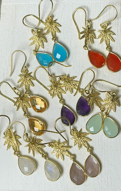Sterling Silver 18k Gold Dip Artisan Gold Leaf Gem Earrings