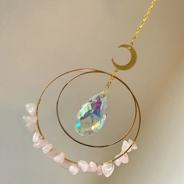Rose Quartz Suncatcher / Hanging Crystal Rainbow Prism