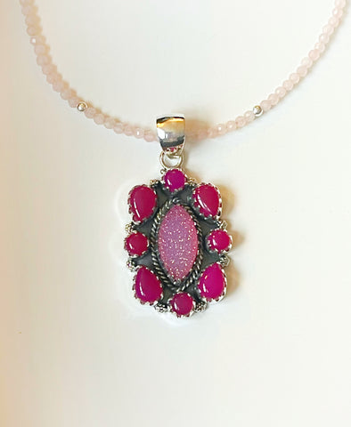 Sterling Silver Pink Druzy/Pink Onyx Pendant