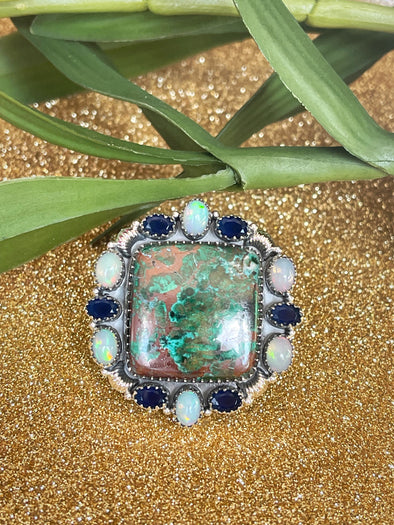 Sterling Silver Chrysocolla Malchite/Opal/Sapphire Custom Ring