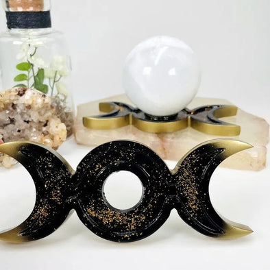 Moon Phase Sphere Stand - Sparkling Gold and Black