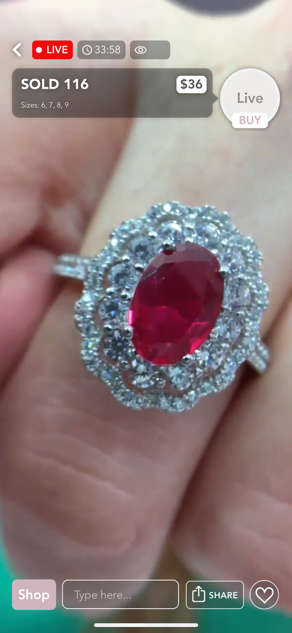 Sterling Silver Ruby Crystal Statement Ring