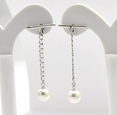 Sterling Silver Bar Chain Pearl Drop Earrings