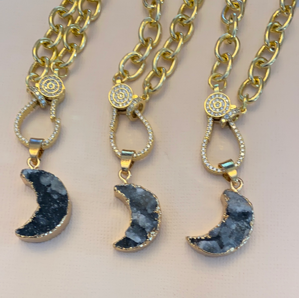 Druzy Moon 20” Gold Chain Necklace