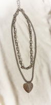 Pave Double Chain Heart Pendant Necklace Magnetic Clasp