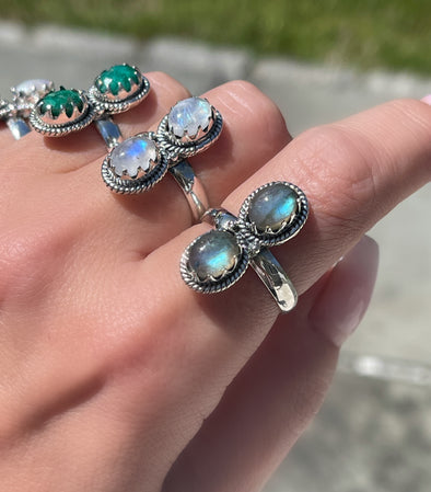 STERLING SILVER MINI GEM TWO STONE CRAWLER RINGS