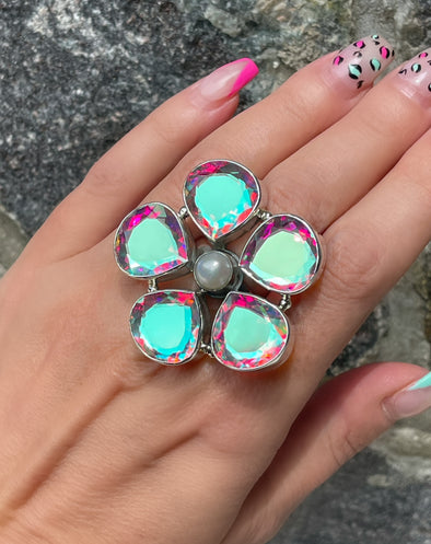 STERLING SILVER AURA CRYSTAL BOLD BEAUTIFUL RINGS