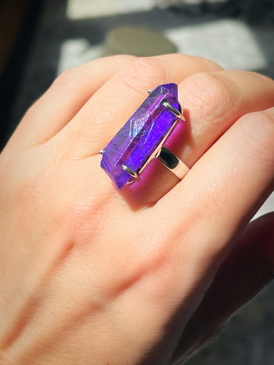 STERLING SILVER ANGEL AURA PURPLE QUARTZ RING