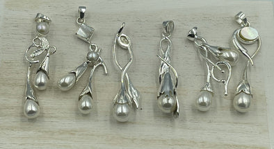 Sterling Silver Petal Pearl Pendants