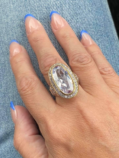 Two Tone Detail Crystal Ring