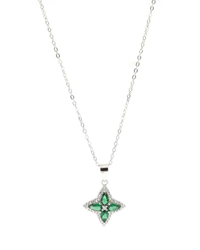 Sterling Silver Green Pave Crystal Clover Necklace