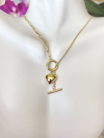 Sterling Silver 18k Gold Heart Toggle Necklace