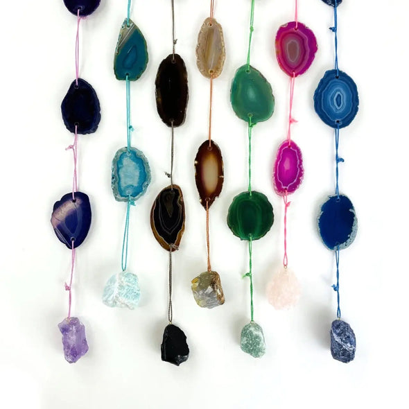 Agate Wall Hanging with Accent Stone on Cotton Cording