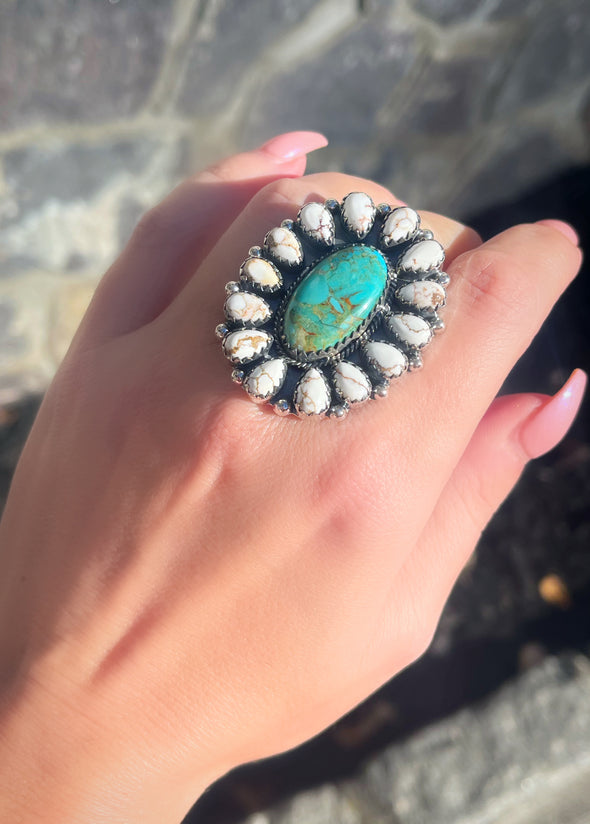 Sterling Silver Turquoise/Wild Horse Cluster Rings