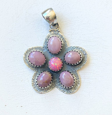 Sterling Silver PURPLE PHOSPHOSITE / PINK OPAL Custom Cluster Pendant