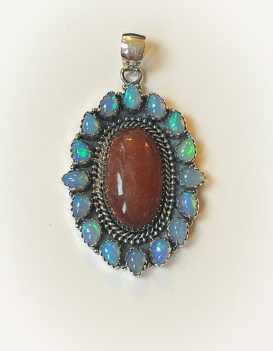 Sterling Silver Sunstone/Opal Cluster Pendant