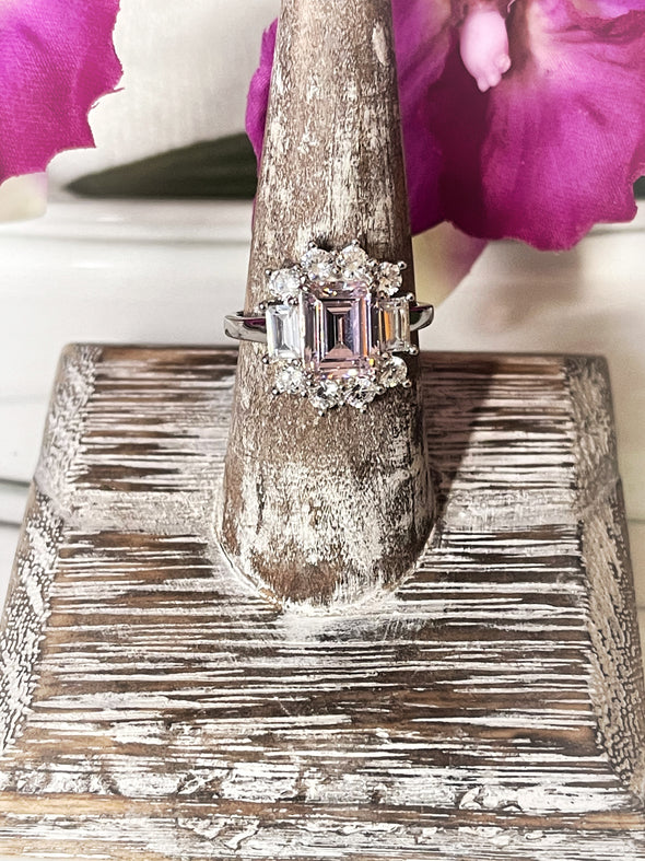 Sterling Silver Pink CZ Antique Ring