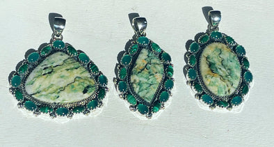 Sterling Silver Mariposite Green Onyx/Malachite Pendant Necklace