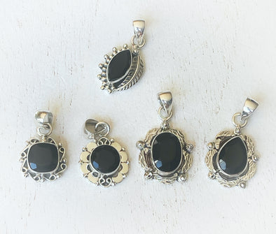 Sterling Silver Black Onyx Artisan Pendants