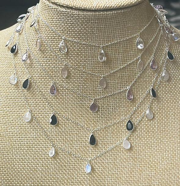 Sterling Silver Tear Drop Stone Necklaces