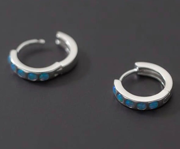 Sterling Silver Mini Opal Hoop HUGGIE Earrings