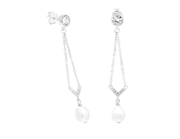 Sterling Silver Pearl Chain Earrings