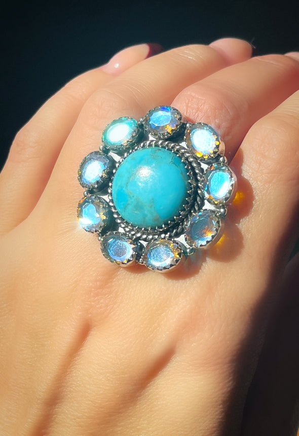 Sterling Silver Angel Aura/Turquoise Cluster Ring