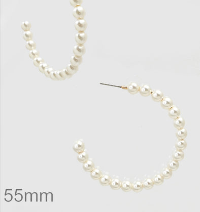 55mm Glass Pearl Steel Wire Hoop Earrings