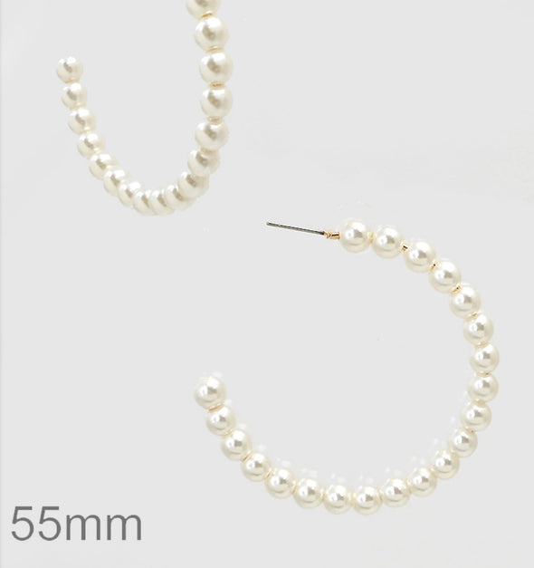 55mm Glass Pearl Steel Wire Hoop Earrings